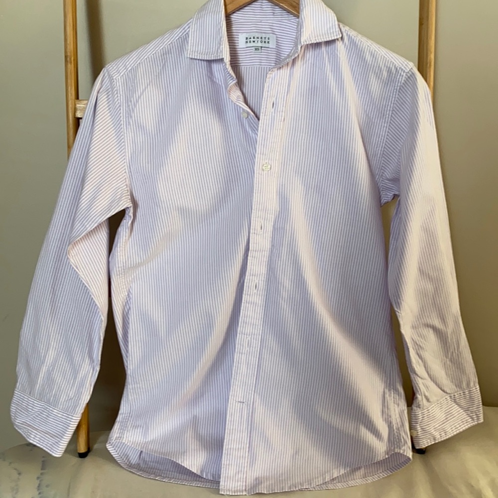 Barney’s New York purple white striped shirt